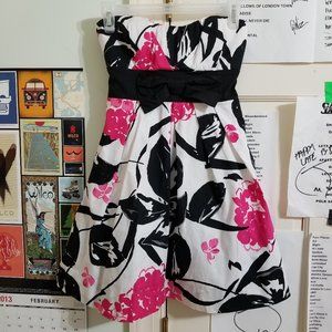Speechless dress 3 floral print strapless empire bow tie back lined mini formal